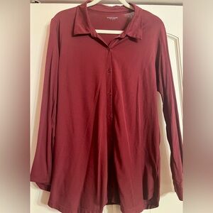 Eileen Fisher Button Front Blouse – Burgundy – Size M